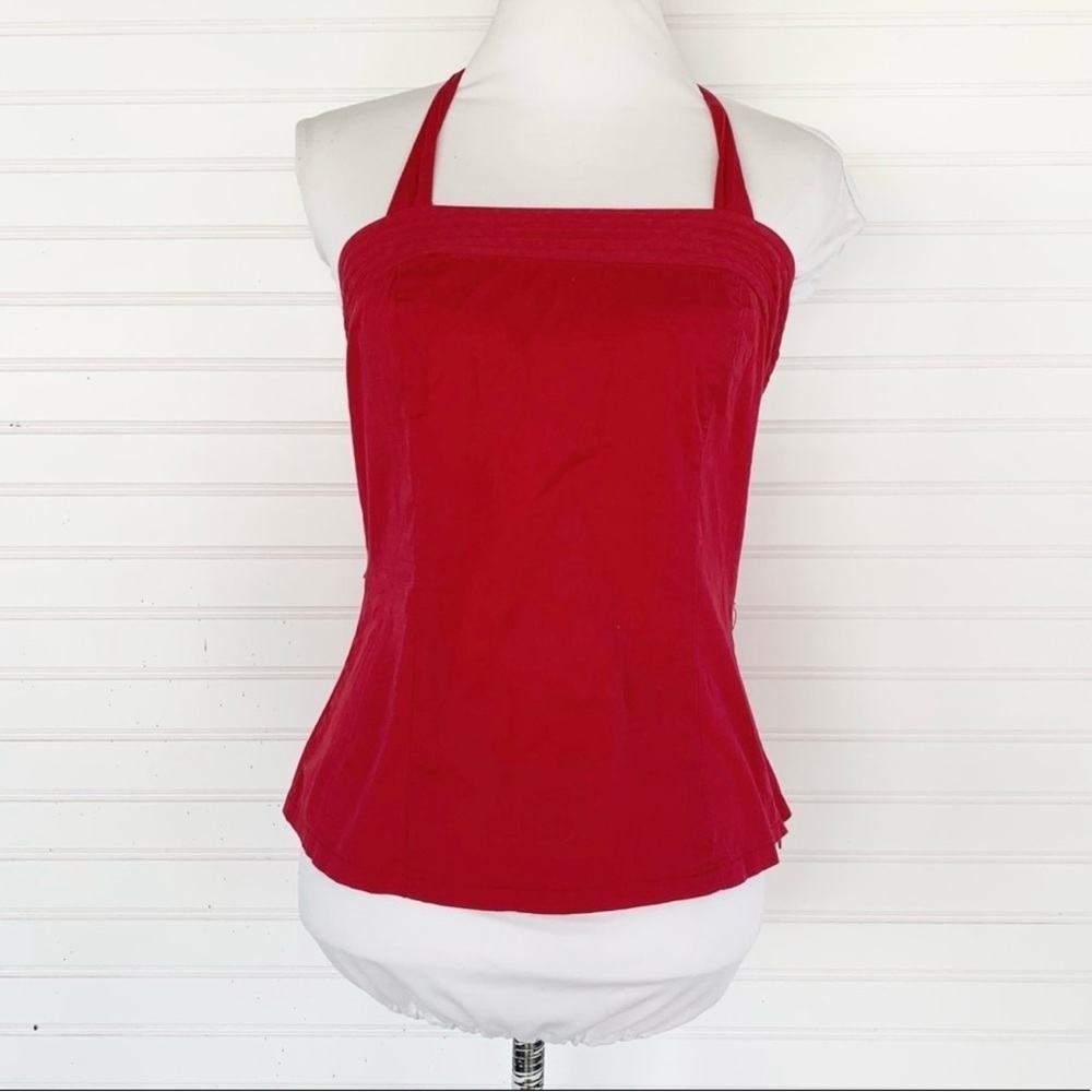 Heart Soul Halter Top Size M Red Square Neck Pleated Side Zip Sleeveless Blouse